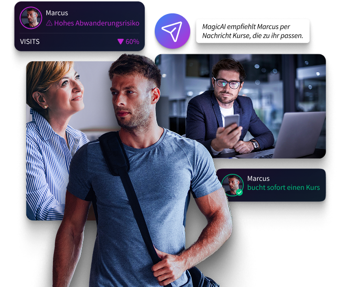 Fitness-Studio-Software mit automatischer Mitglieder-Rückgewinnung durch gezielte Kurs-Empfehlungen.