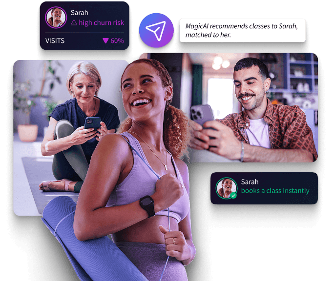 Gym software with automatic member re-engagement through targeted class recommendations.