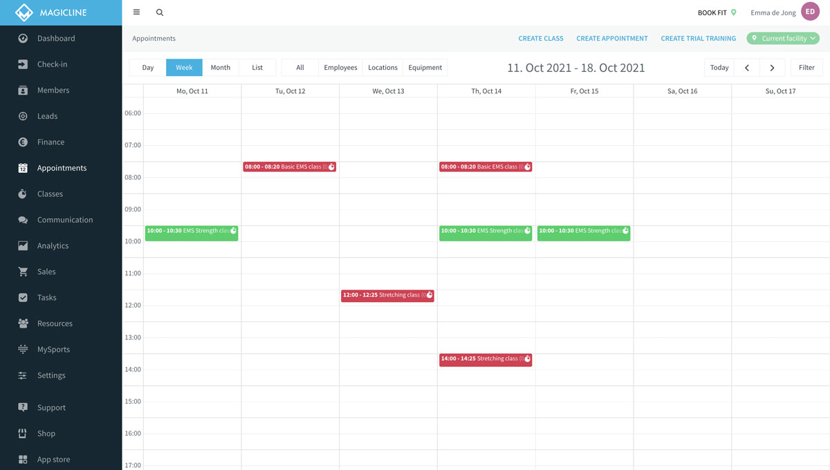 Magicline has its own calendar for a better overview.