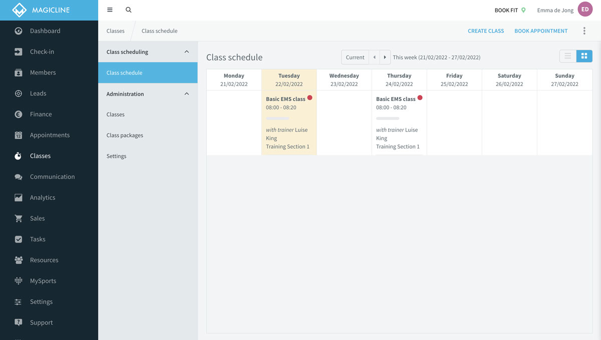 You can view your class schedule as a tile view in your Magicline.