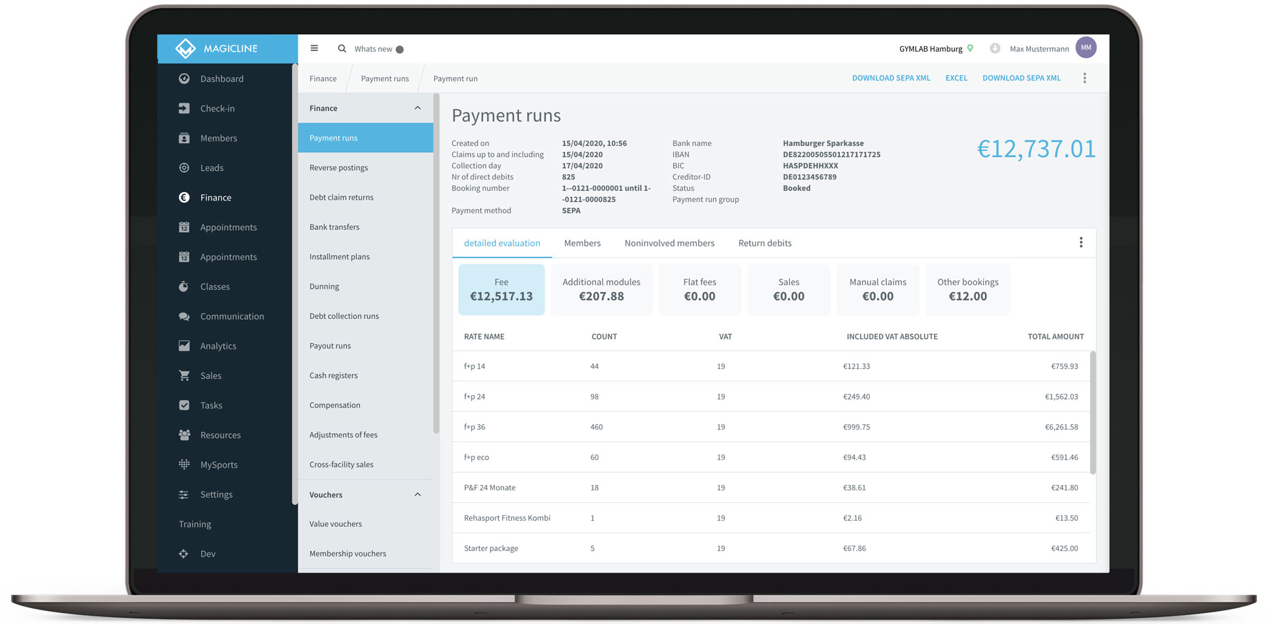 Manage your membership fees, payment runs and the dunning process via Magicline. With our software you are able to configure dunning levels and automatic communication processes to make sure your members pay their dues.